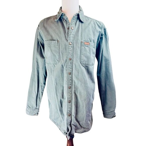 CARHARTT Canvas Flannel Lined Shirt Jacket Shacket Green‎ Sz Large Tall Work Y2k - Picture 1 of 15